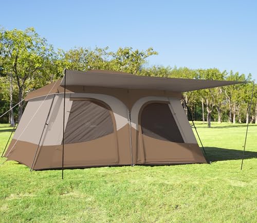 Vidalido Tents，8-10 Person Camping Tent with Extended Vestibule，2 Room Weather Resistant Family Tents，Easy Install Waterproof Outdoor Tent for Camping Hiking（Khaki） - Image 1