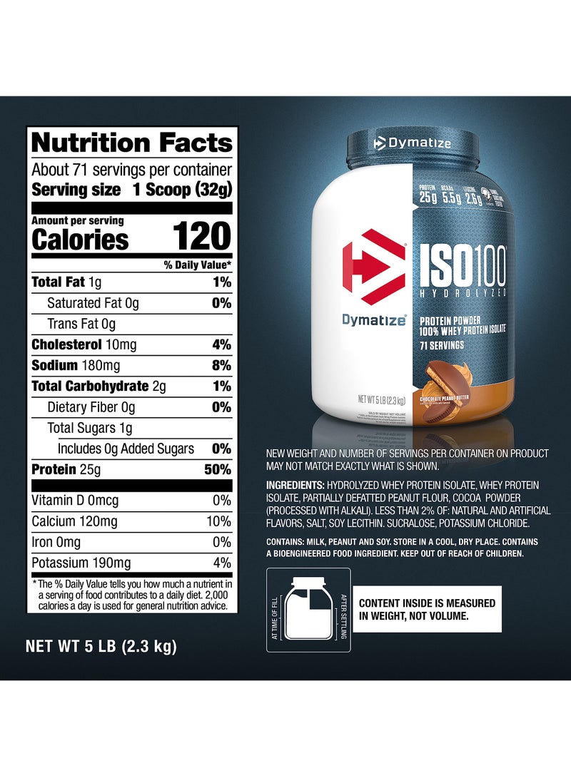 Dymatize Iso 100 Hydrolysed 100% Whey Protein Isolate Chocolate Peanut Butter Flavor 5Lb - Image 5