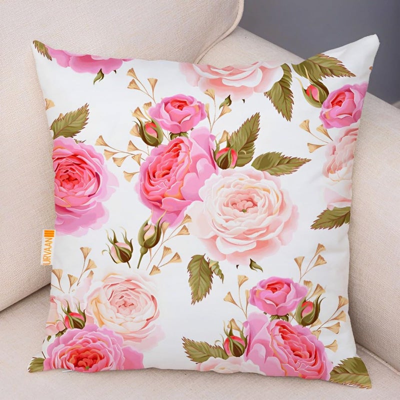 Urvaan Cream Velvet Floral Printed Cushion Covers, 16 x 16 Inch, Set of 5, Multicolour - Image 5