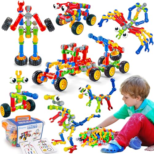 Qirptey ألعاب بناء STEM للأطفال للأعمار 3 4 5 6 7 8 سنة ولد بنت هدية عيد ميلاد 125 قطعة لبناء ما قبل المدرسة في الصف الدراسي كتل بناء تعليمية مجموعات STEM أنشطة للأعمار 35 48 57 68 ألعاب هندسية إبداعية - Image 1