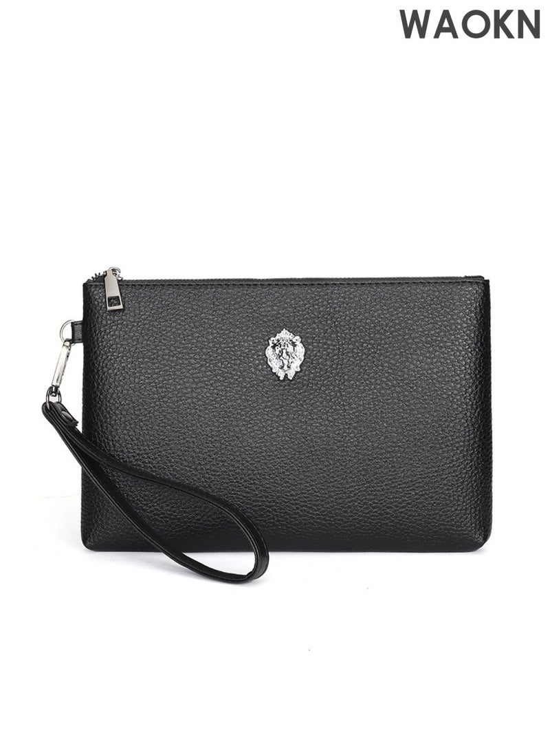 دبليو أيه أو كي أن حقيبة رأس الأسد الترفيهية ، الكلاسيكية على غرار المظروف المحمولة حقيبة خفيفة الوزن ذات القدرة الكبيرة ، تصميم أنيق ومتعدد الاستخدامات ، أعمال بسيطة ، حقيبة معصم للرجال ، دائمة ومقاومة للقذارة وغير مشوهة بسهولة. - Image 1