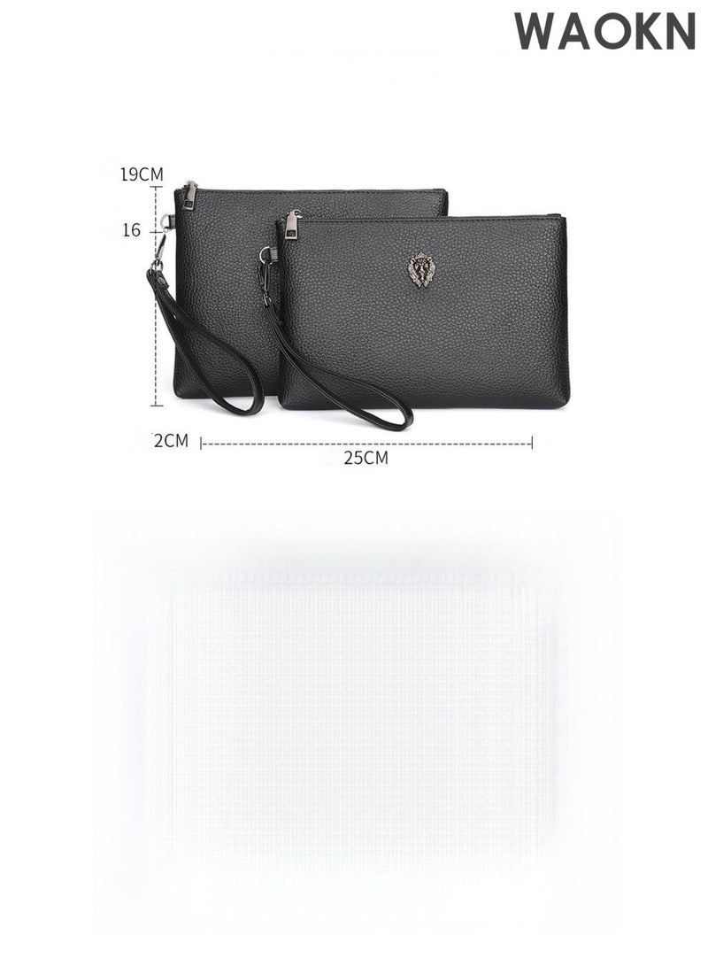 دبليو أيه أو كي أن حقيبة رأس الأسد الترفيهية ، الكلاسيكية على غرار المظروف المحمولة حقيبة خفيفة الوزن ذات القدرة الكبيرة ، تصميم أنيق ومتعدد الاستخدامات ، أعمال بسيطة ، حقيبة معصم للرجال ، دائمة ومقاومة للقذارة وغير مشوهة بسهولة. - Image 3