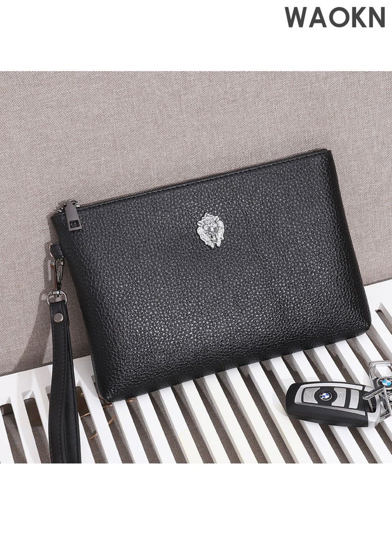 دبليو أيه أو كي أن حقيبة رأس الأسد الترفيهية ، الكلاسيكية على غرار المظروف المحمولة حقيبة خفيفة الوزن ذات القدرة الكبيرة ، تصميم أنيق ومتعدد الاستخدامات ، أعمال بسيطة ، حقيبة معصم للرجال ، دائمة ومقاومة للقذارة وغير مشوهة بسهولة. - Image 5