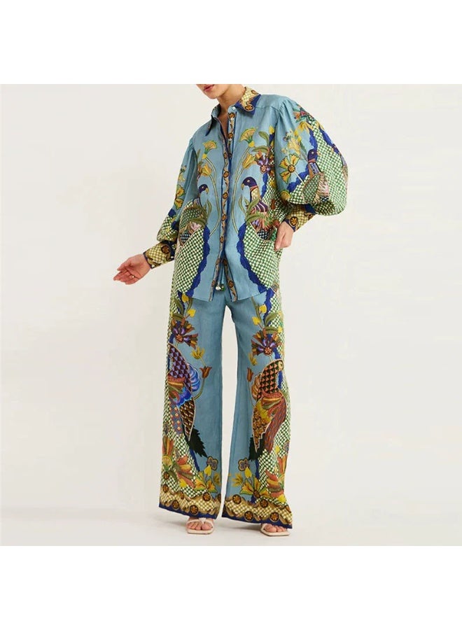 general 2025-2026 Women's Personalized Graffiti Casual Shirt with Flap Collar and Long Sleeves Fashion Set - Image 1