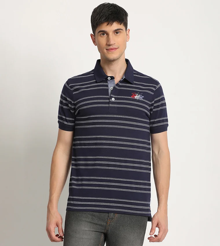 بيفرلي هيلز بولو كلوب تيشيرت بولو مطرز بشعار مخطط