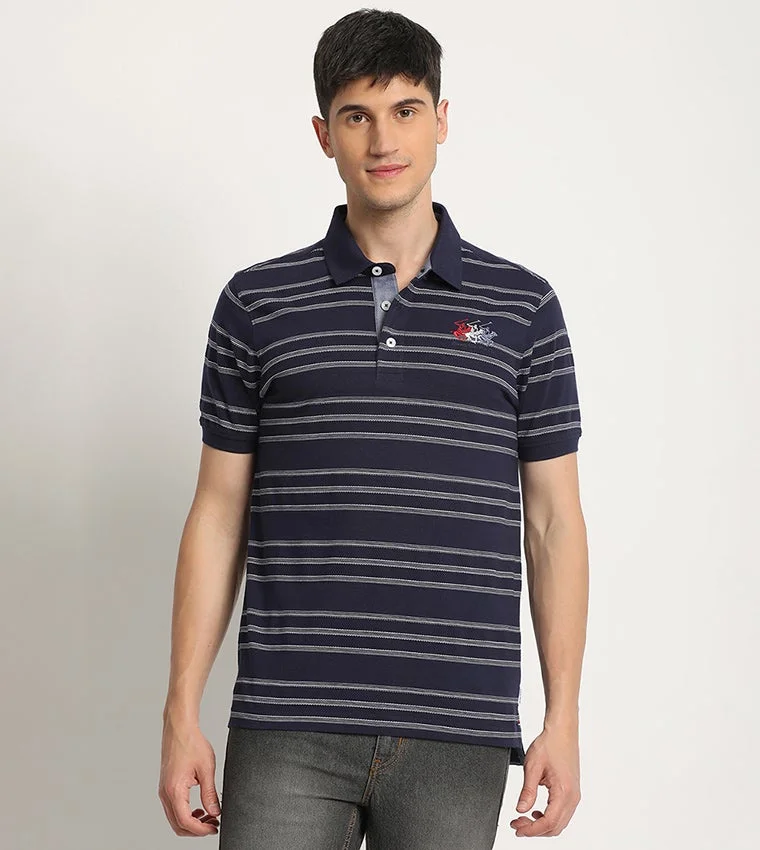 Beverly Hills Polo Club Striped Logo Embroidered Polo T-Shirt