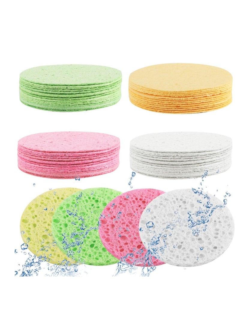 Captaintech Compressed Facial Sponges, 4 Color Facial Sponges Cleansing Wash Face Sponge, Exfoliating Cellulose Facial Cosmetic Sponges for Makeup Removal 40 Count 2.5 Inch - Image 1