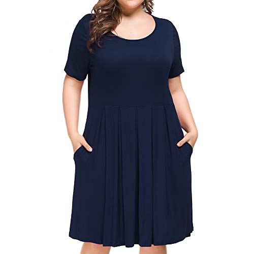Tralilbee Women Plus Size Casual T-Shirt Swing Dress with Pockets Navy Blue 2XL - Image 2