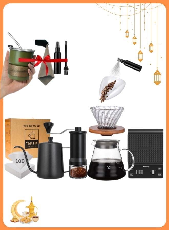 DRIP V60 Coffee Brewing Set -11-Piece Pour Over Kit with Manual Grinder, Gooseneck Kettle, 10oz Tumbler Cup, and Accessories - Image 1