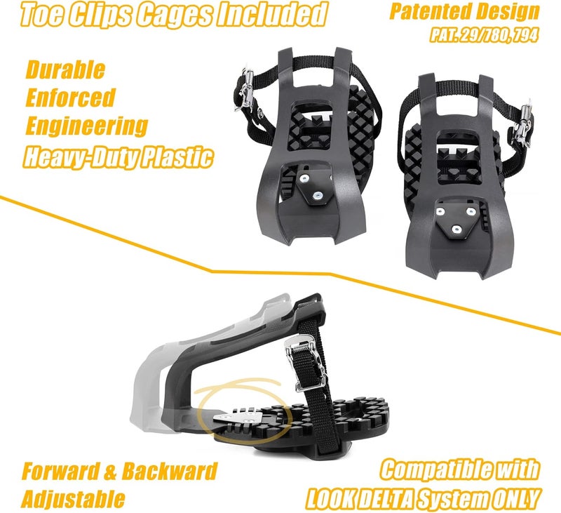 Venzo Sealed Fitness Exercise Indoor Bike Bicycle Pedals & Cleats - Compatible with Peloton, Look Delta & Shimano SPD - with Toe Cages Pedals Set or Cage Removal Tool for Indoor Fitness Exercise - Image 4