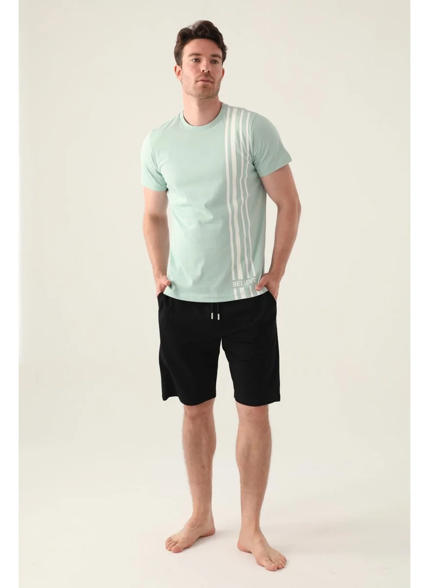 Arnetta Short Sleeve Men's Bermuda Set, Plus Size Shorts Set, Cotton Bermuda Set