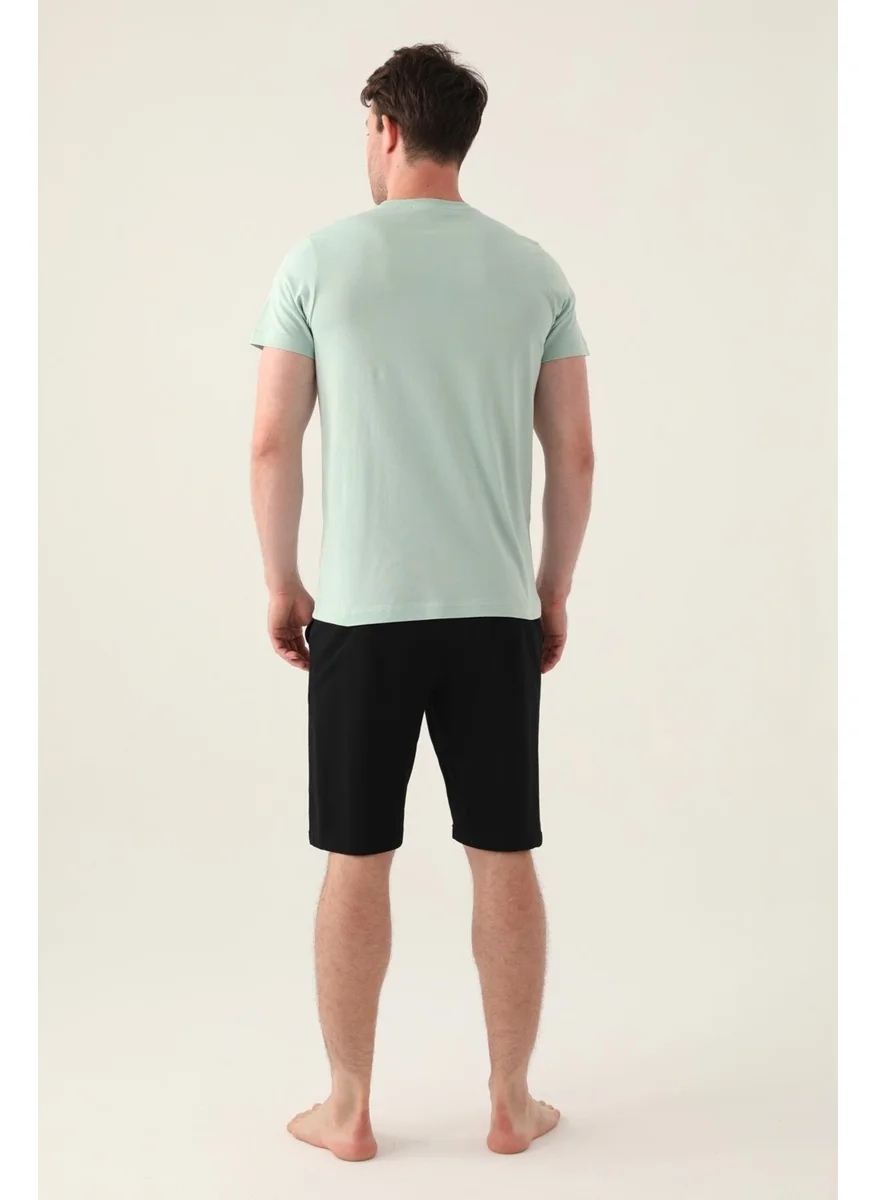 Arnetta Short Sleeve Men's Bermuda Set, Plus Size Shorts Set, Cotton Bermuda Set