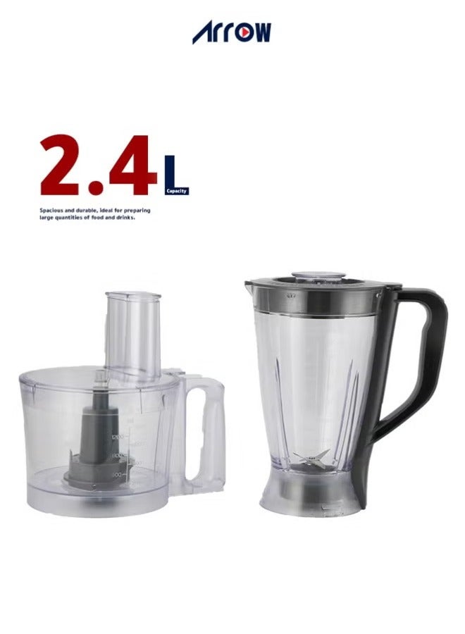 Arrow 8 in 1 Food Processor - 2.4 Liter, 800 Watt - Blender, Mincer - Grater - Slicer - Dough Maker - Black & Grey - Multi-purpose kitchen tool for chopping, cutting and kneading - RO-07FPD - Image 2