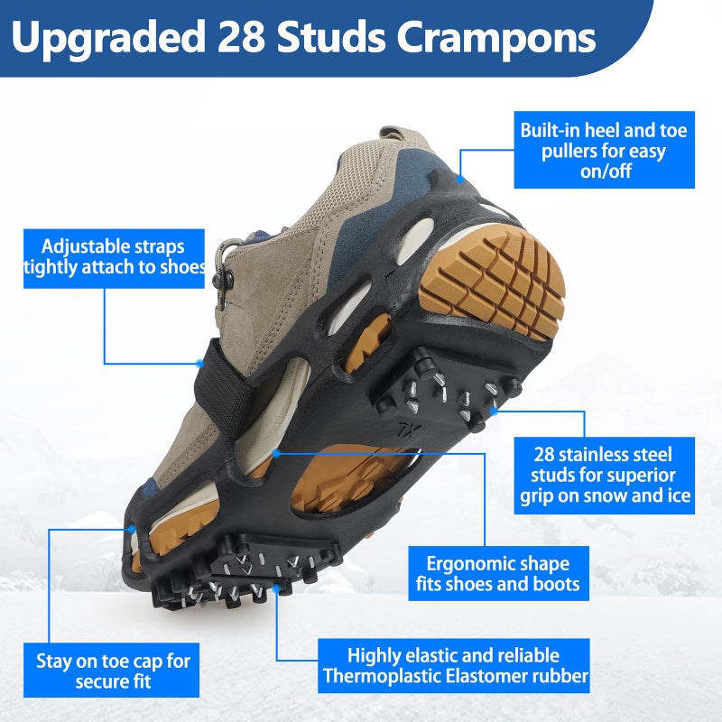 JSHANMEI Ice Cleats, Crampons Ice Cleats for Shoes and Boots Men Women Kids, Anti Slip 28 Shoe Spikes for Snow and Ice, Non Slip Snow Cleats with Straps for Winter Walking Hiking Fishing - Image 3
