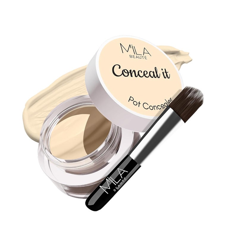 Mila Beaute Conceal It Pot Concealer With Brush | Enriched With SPF 15 and Vitamin E | Light Weight Concealer | Long Lasting Coverage | Natural Matte Finish | Covers All Skin Concerns | Easily Blendable Concealer For Face Makeup (Rich Vanilla) - Image 1