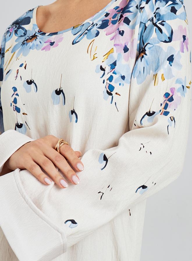 Amirah Blue Floral Print A-Line Jalabiya - Image 4