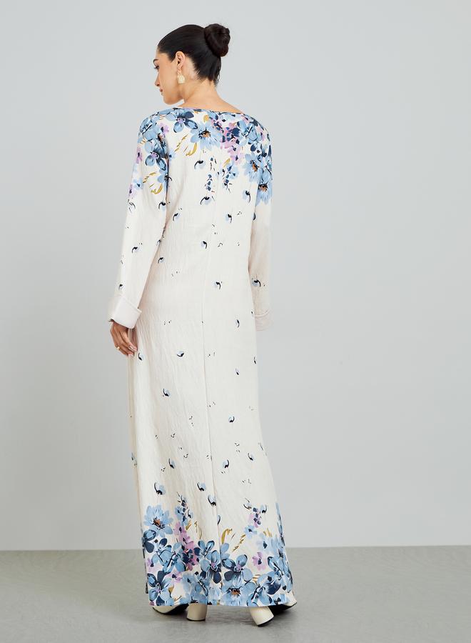 Amirah Blue Floral Print A-Line Jalabiya - Image 5