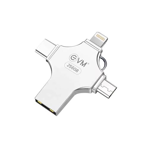 EVM EnStore 4-in-1 OTG 256GB Flash Drive | USB 3.0 | Blazing 100MB/s Read| USB-A Android iOS Lightning Type-C | Smartphones Laptops Tablets | i-FlashDevice HD | 10 Years Warranty (EVM4D/256G) - Image 1
