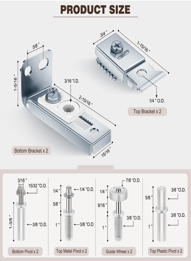 POSTANTIN Bifold Closet Door Hardware Kit with Top/Bottom Bracket, Guide Wheel & Pivot Folding Door Hardware Replacement, Bifold Door for 7/8" to 1" Bifold Door Track(2 Pack) - Image 2