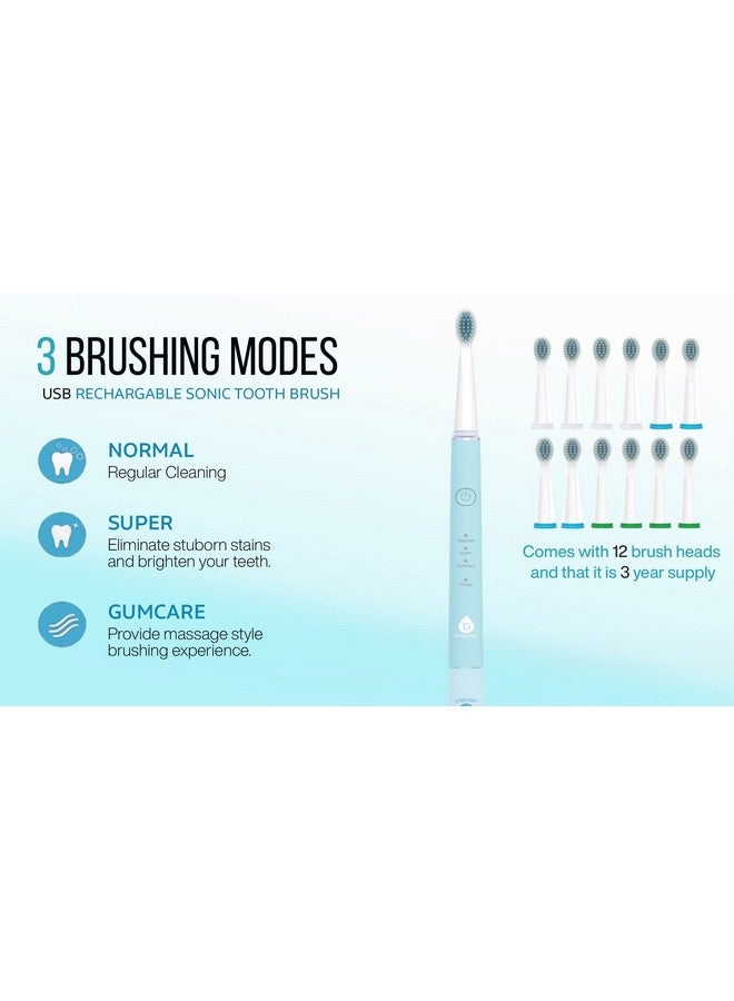Pursonic Whitening USB Rechargeable Sonic Toothbrush-12 Brush Heads!- 38,000 Brush Strokes Per Minute-3 Brushing Modes with 2 Minute Auto Timer (Green) - Image 4