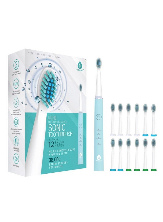 Pursonic Whitening USB Rechargeable Sonic Toothbrush-12 Brush Heads!- 38,000 Brush Strokes Per Minute-3 Brushing Modes with 2 Minute Auto Timer (Green) - Image 1