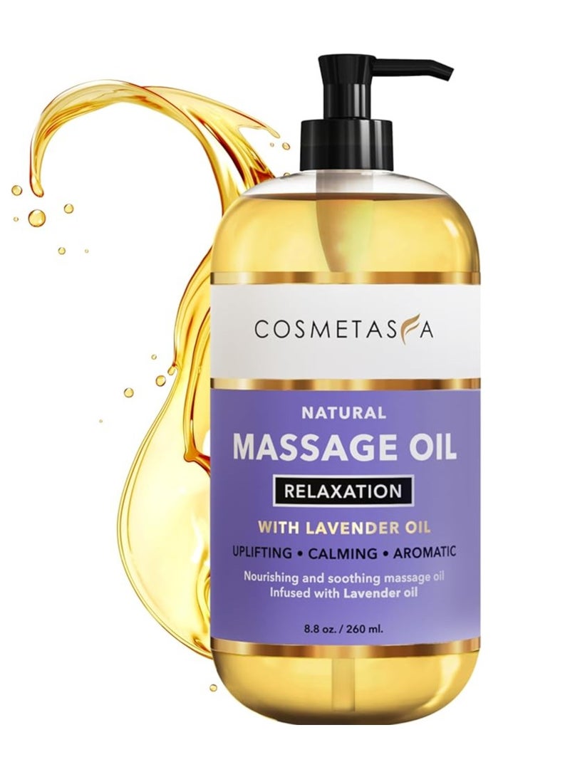 زيت مساج اللافندر الحسي من كوستماس - تركيبة طبيعية 100% بدون بقع، مزيج من زيوت بجودة السبا لعلاج المساج الرومانسي والمهدئ والعطري والمهدئ للأزواج - 8.8 أونصة