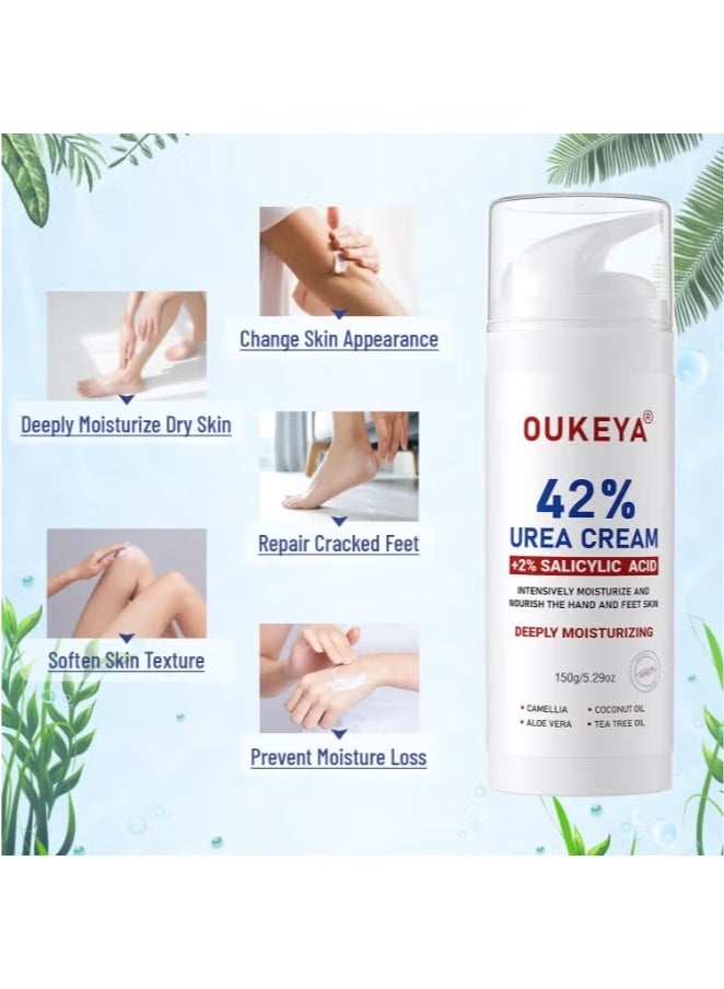 OUKEYA Urea Cream 42% plus Salicylic Acid 2% Foot & Hand Cream for Cracked Skin Intensive Repair Treatment on Hands, Heels, Elbows, and Feet - Relief for Dry Feet 150g  - Image 3