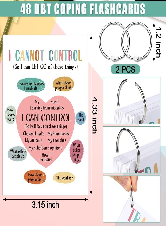 Marspark 48 Pcs DBT Flashcards - Dialectical Behavior Therapy Coping Skills Cards with Binder Rings, Anxiety Coping Skills, Cognitive Distortions, DBT Affirmations Mental Health Counseling Card Deck - Image 2