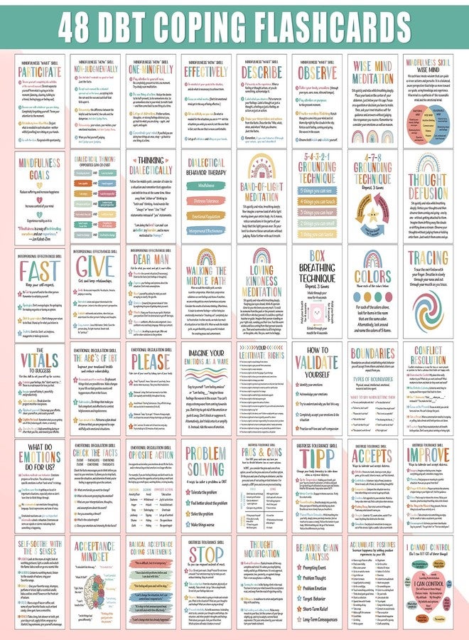 Marspark 48 Pcs DBT Flashcards - Dialectical Behavior Therapy Coping Skills Cards with Binder Rings, Anxiety Coping Skills, Cognitive Distortions, DBT Affirmations Mental Health Counseling Card Deck - Image 4