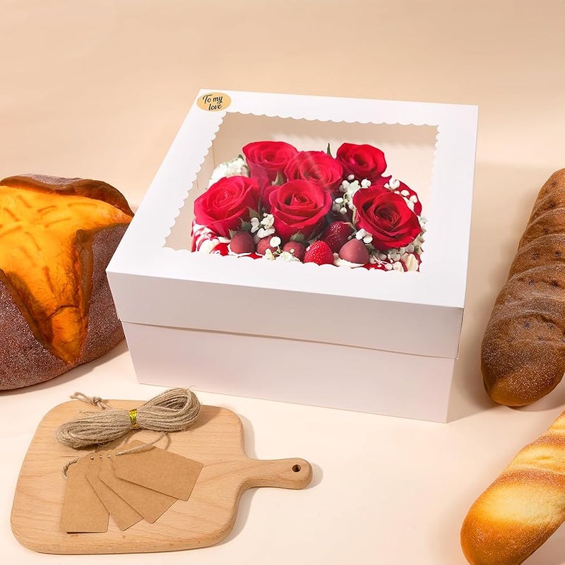 نيواكت صندوق كيك 12 × 12 × 6 انش، 4 عبوات من علب الكيك، حاويات كيك مع اغطية، صناديق خبز للاستعمال مرة واحدة للدونات والفطائر وحفلات اعياد الميلاد والزفاف وعيد الفصح ولوازم تزيين الكيك لتقديم الهدايا - Image 2