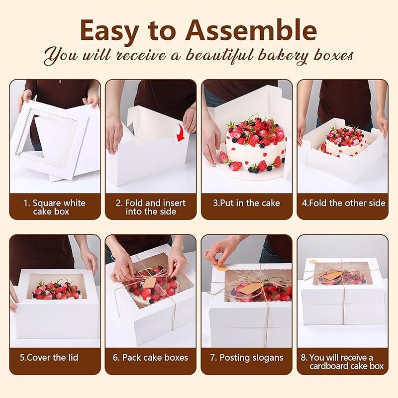نيواكت صندوق كيك 12 × 12 × 6 انش، 4 عبوات من علب الكيك، حاويات كيك مع اغطية، صناديق خبز للاستعمال مرة واحدة للدونات والفطائر وحفلات اعياد الميلاد والزفاف وعيد الفصح ولوازم تزيين الكيك لتقديم الهدايا - Image 3