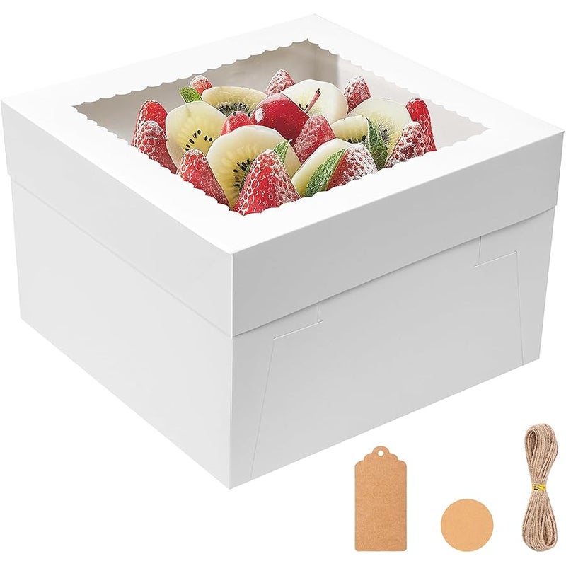 نيواكت صندوق كيك 12 × 12 × 6 انش، 4 عبوات من علب الكيك، حاويات كيك مع اغطية، صناديق خبز للاستعمال مرة واحدة للدونات والفطائر وحفلات اعياد الميلاد والزفاف وعيد الفصح ولوازم تزيين الكيك لتقديم الهدايا - Image 1