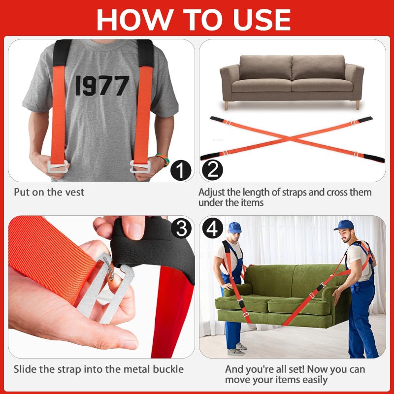Ytonet Moving Straps, Lifting Straps for Move Furniture, 2-Person Shoulder Lifting and Moving System for Appliances, Mattresses, Heavy Objects up to 800lbs, Furniture Strap Round Sling, Orange - Image 2