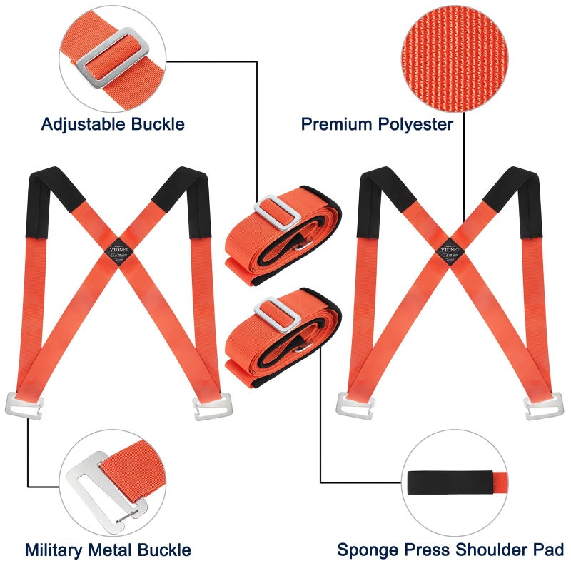 Ytonet Moving Straps, Lifting Straps for Move Furniture, 2-Person Shoulder Lifting and Moving System for Appliances, Mattresses, Heavy Objects up to 800lbs, Furniture Strap Round Sling, Orange - Image 5