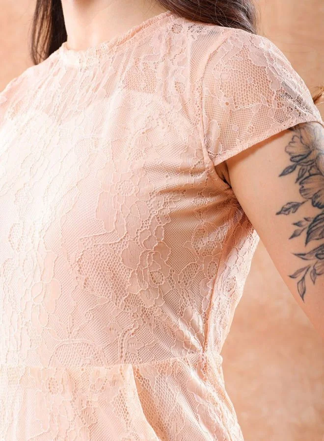 Freehand  Women Regular Fit Lace Round Neck Short Sleeve Bodycon Dress for Women | Best Price UAE