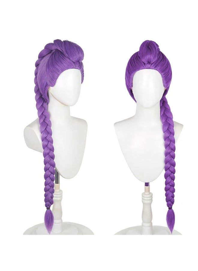 كيبوب الساحرة هنتر فتاة مجموعة شعر مستعار تأثيري نابضة بالحياة الأرجواني معقدة مضفر نمط مع عقدة علوية ضخمة فائقة واقعية الاصطناعية زي هيربيسي - Image 1