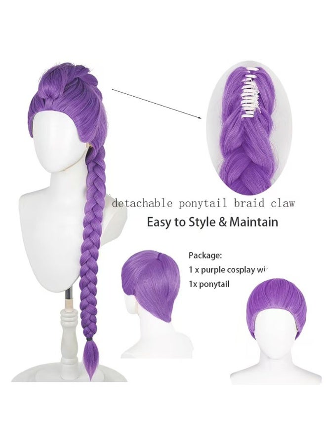 كيبوب الساحرة هنتر فتاة مجموعة شعر مستعار تأثيري نابضة بالحياة الأرجواني معقدة مضفر نمط مع عقدة علوية ضخمة فائقة واقعية الاصطناعية زي هيربيسي - Image 4