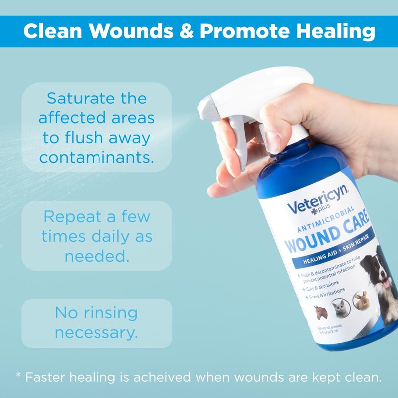 Vetericyn Plus Dog Wound Care Spray | Healing Aid and Skin Repair, Clean Wounds, Relieve Dog Skin Allergies, Safe for All Animals. 16 ounces - Image 1