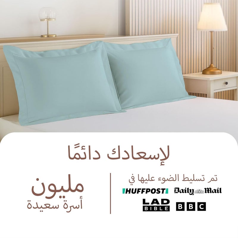 PIZUNA 100% Cotton King Size Pillow Cases 50 x 90 cm Baby Blue, 400 Thread Count Soft Luxurious Long Staple Cotton Sateen Weave Pillow Cover With 5cm Hem (Soft Pillowcase for Sleeping - 2PC) - Image 2