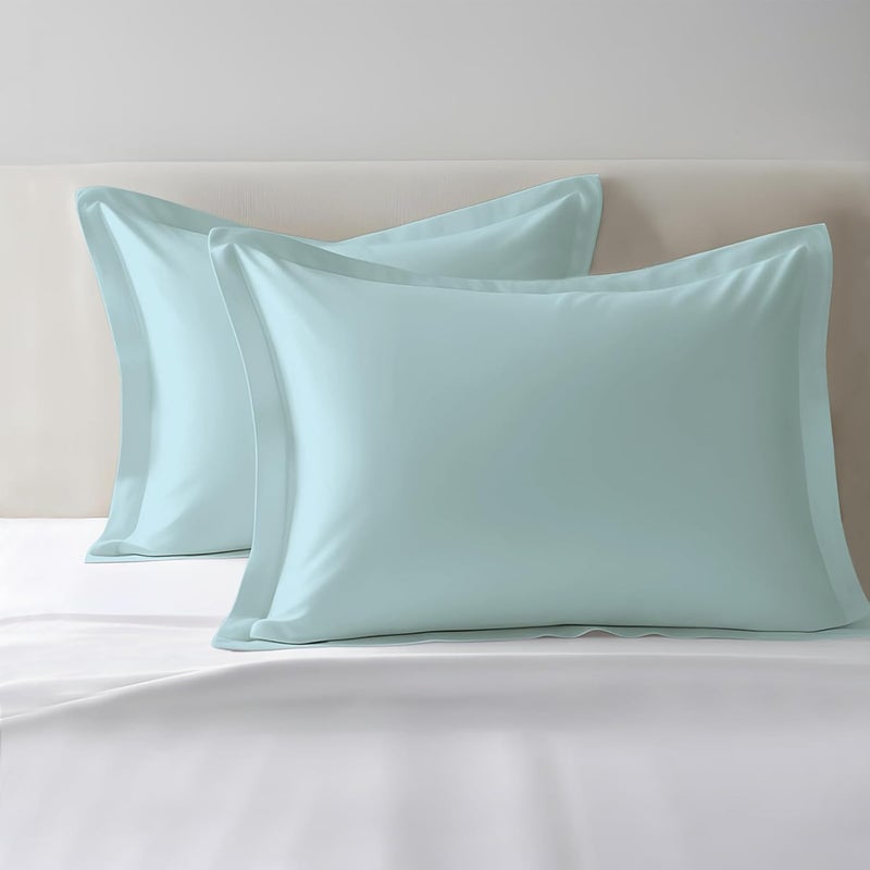PIZUNA 100% Cotton King Size Pillow Cases 50 x 90 cm Baby Blue, 400 Thread Count Soft Luxurious Long Staple Cotton Sateen Weave Pillow Cover With 5cm Hem (Soft Pillowcase for Sleeping - 2PC) - Image 1