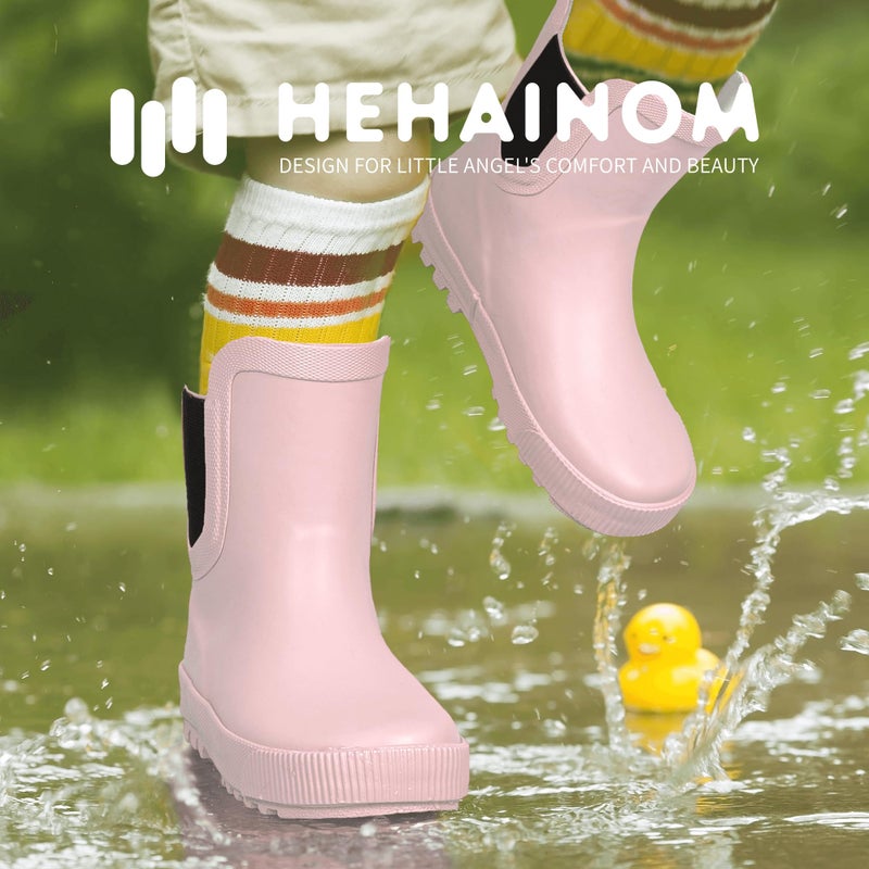 Hehainom Girls Rain Boots Toddler Kids Rain Boots Size 4 Pink Waterproof Rainboots Easy-on Light Weight Chelsea Rain Shoes - Image 2