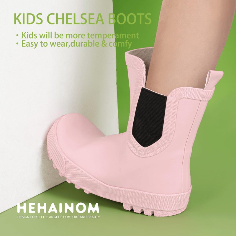 Hehainom Girls Rain Boots Toddler Kids Rain Boots Size 4 Pink Waterproof Rainboots Easy-on Light Weight Chelsea Rain Shoes - Image 5