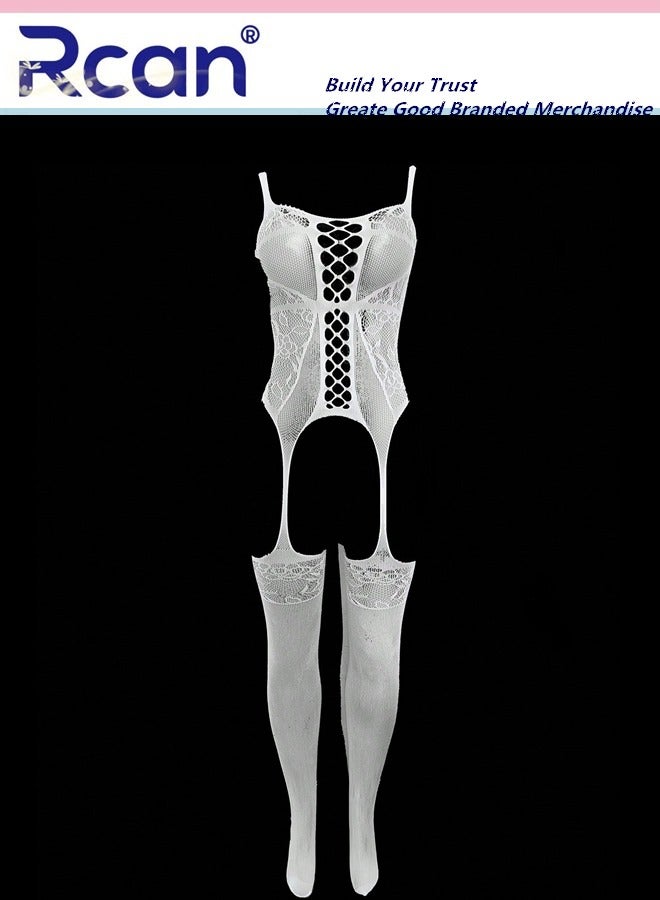 Rcan Lingerie For Women One Size Stretchy Teddy Hollow Out Sling Dress Bodysuit Babydoll With Stocking Exotic Underwear Nightwear Ladies Boudoir Outfits Clubwear