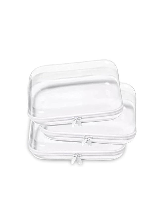 Clear Hard Plastic Zipper Case, Transparent Double Zippers Hard Pouch with 3pcs, Set of 3 Travel Makeup and Cosmetic Bag of Durable PVC, Portable Travel Organizer Bin for Toy Storage - Image 1