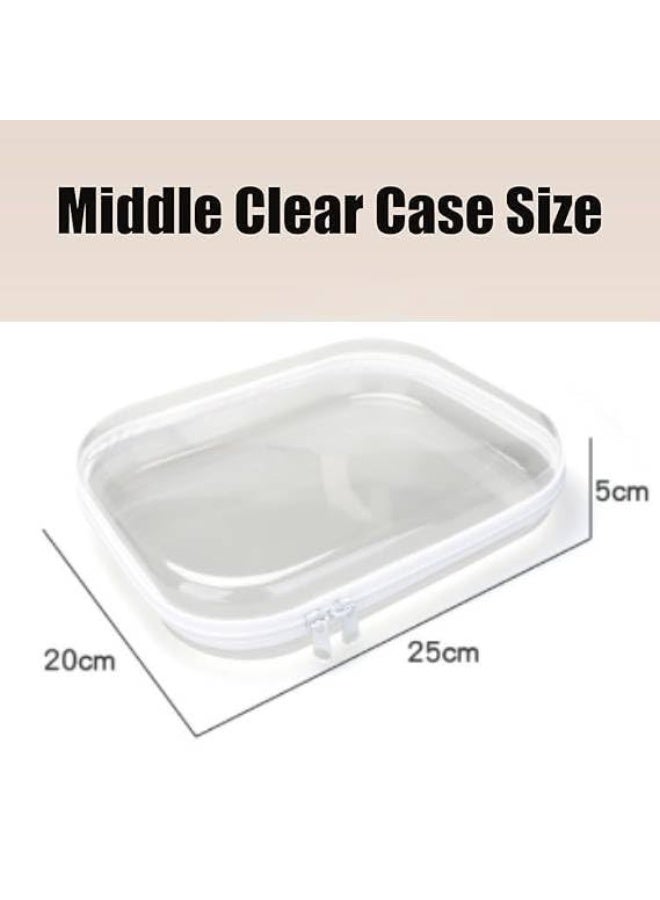 Clear Hard Plastic Zipper Case, Transparent Double Zippers Hard Pouch with 3pcs, Set of 3 Travel Makeup and Cosmetic Bag of Durable PVC, Portable Travel Organizer Bin for Toy Storage - Image 2