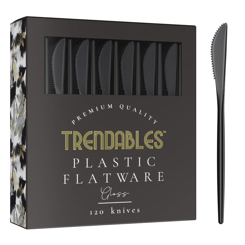 Trendables Disposable Black Plastic Cutlery Set - 120 Pack Silverware with Black Plastic Knives - Image 1