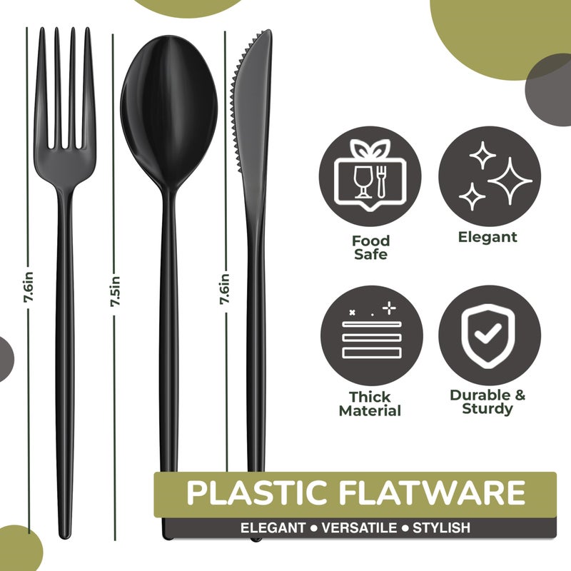 Trendables Disposable Black Plastic Cutlery Set - 120 Pack Silverware with Black Plastic Knives - Image 3