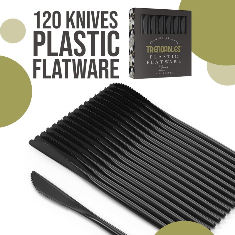 Trendables Disposable Black Plastic Cutlery Set - 120 Pack Silverware with Black Plastic Knives - Image 2