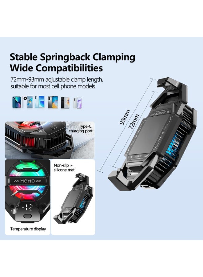 Memo Phone Cooler for Gaming, 27W iPhone Cooling Fan with RGB LED Semiconductor Heatsink Cooling Case Enfriador para Celular, for iPhone/Android Phone Gaming, Live Streaming, AI Smartphone Temperature - Image 2