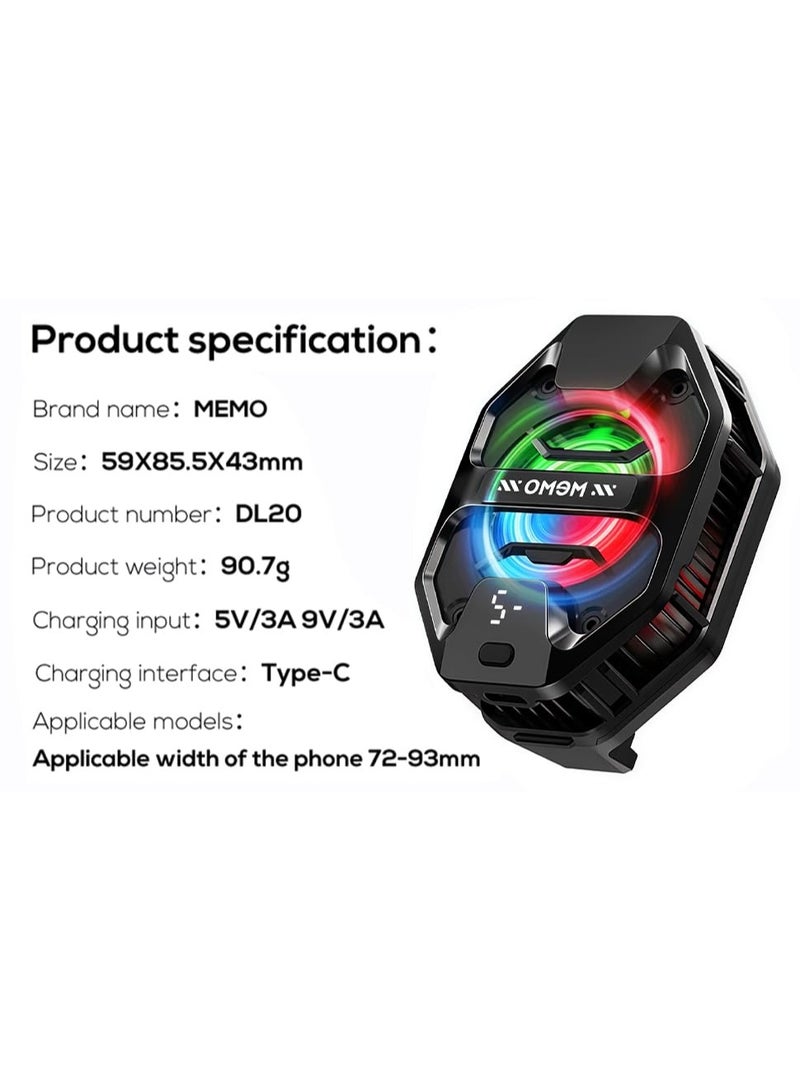 Memo Phone Cooler for Gaming, 27W iPhone Cooling Fan with RGB LED Semiconductor Heatsink Cooling Case Enfriador para Celular, for iPhone/Android Phone Gaming, Live Streaming, AI Smartphone Temperature - Image 5